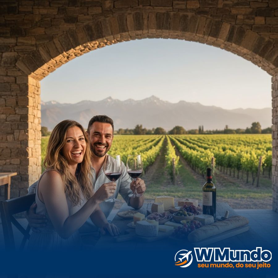 Casal em um restaurante de vinícolas de Mendoza